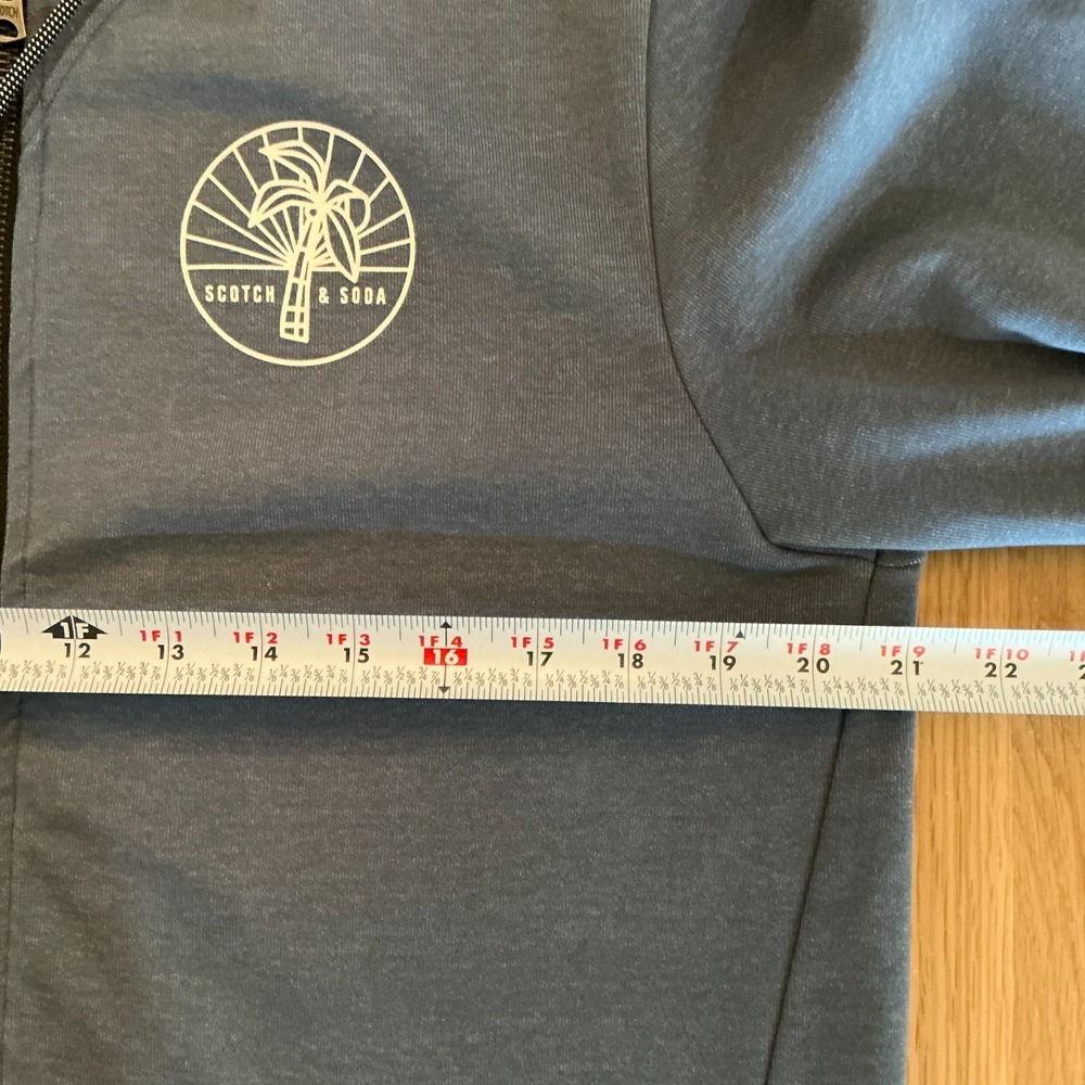 Scotch & Soda Full Zip Hoodie Mens L Blue Palm Logo Lightweight Sweatshirt - Picture 6 of 8